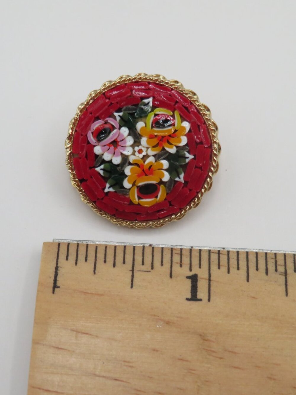 Vintage Italy Micro Mosaic Floral Brooch - Picture 9 of 10